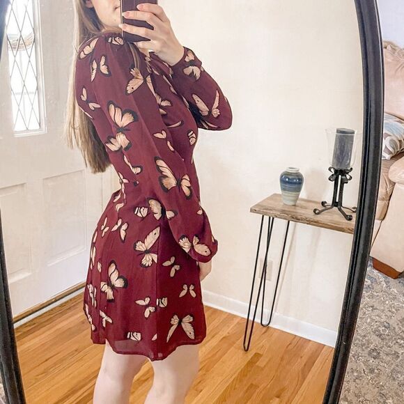 Reformation Butterfly Print Mini Dress Long Sleeve 4 - Picture 7 of 8